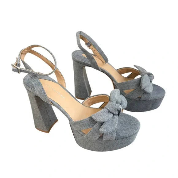 ANTONIO MELANI Blue Denim Bow Dressy Platform Sandals - Picture 1 of 11